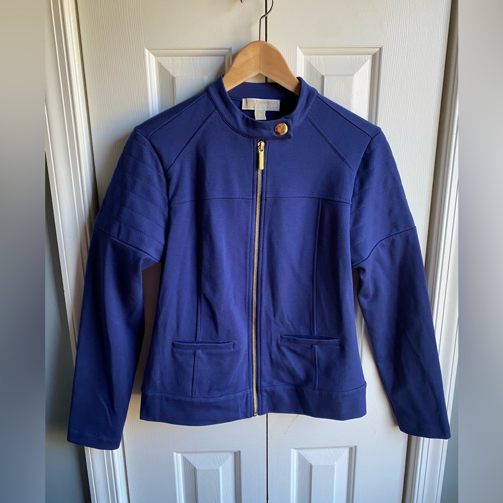 Michael Kors Womens Full Zip Long Sleeve Jacket Shirt Blue Size Small